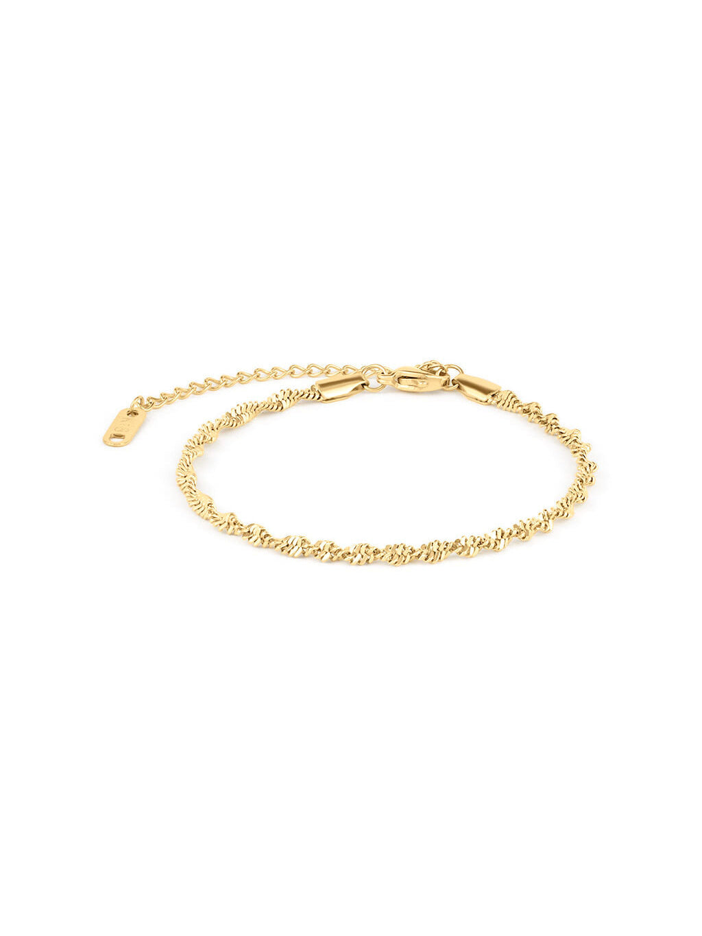Anchor Twist Chain Bracelet – flat lay with clasp and extender, gold, on white background