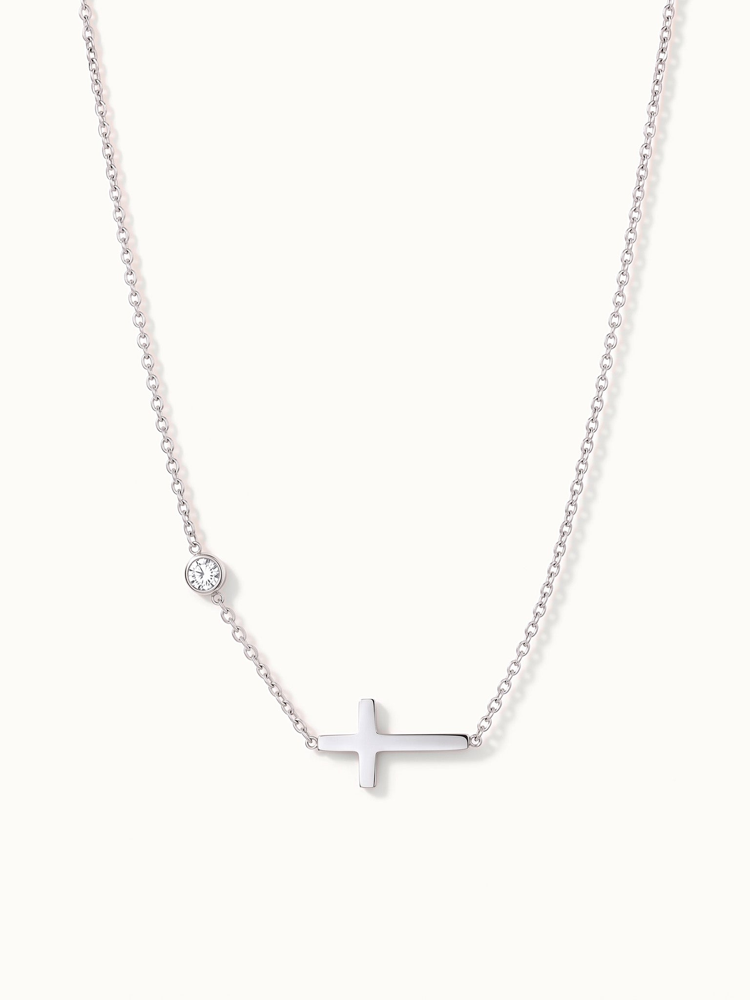 Beside Me Cross Bracelet in silver, full length with the cross and stone