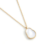 Dawn Pearl Pendant Necklace – mother-of-pearl pendant, angled view, gold, on white background
