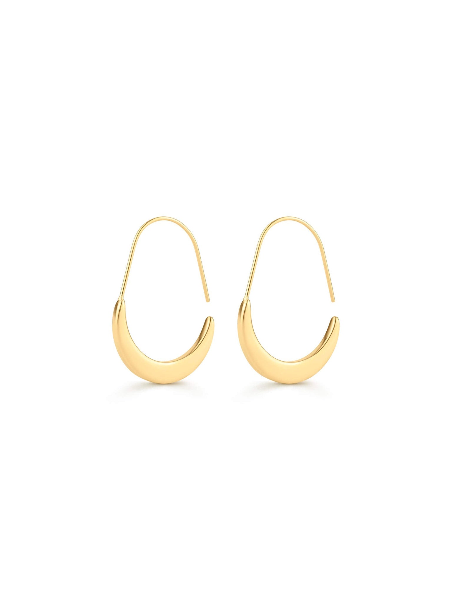 Evening Grace Drops – pair of tapered drop hoops, front view, gold, on white background