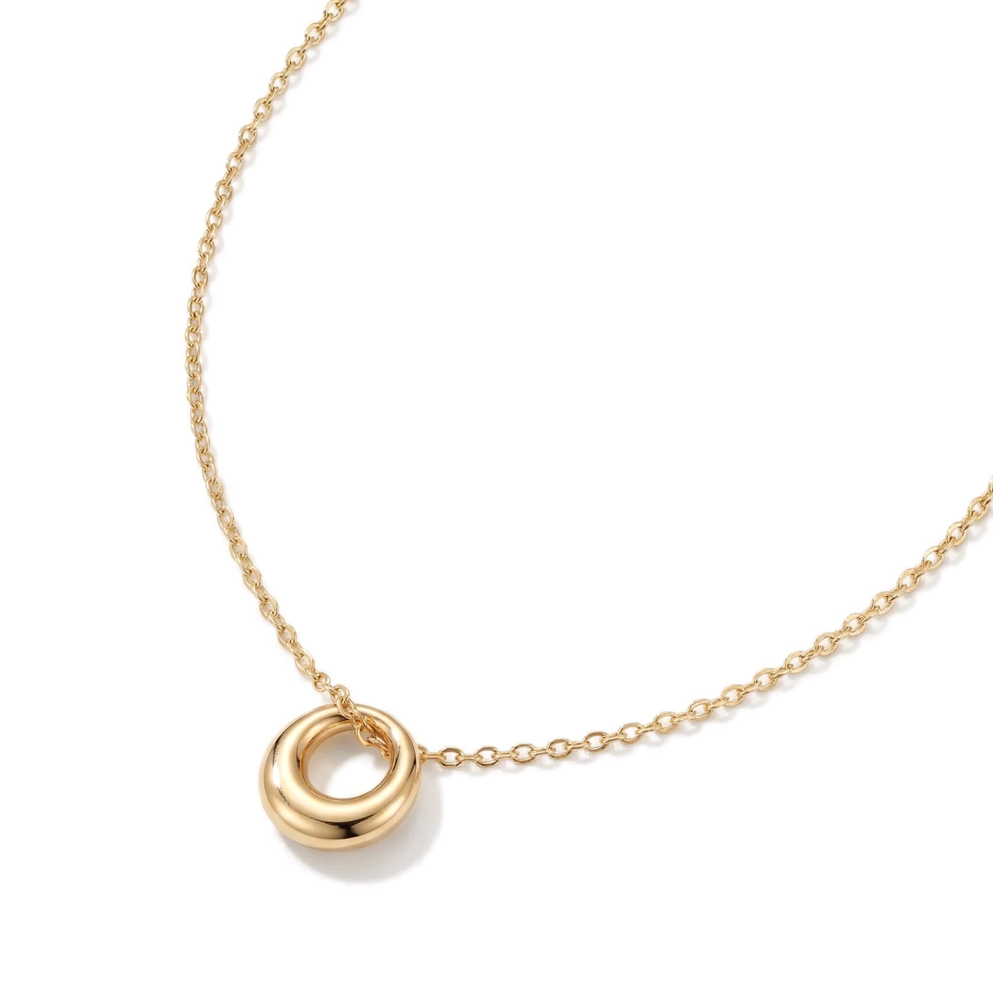 Everyday Loop Necklace – loop pendant on a fine chain, gold, on white background