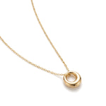 Everyday Loop Necklace – close-up of the loop pendant and chain, gold, on white background