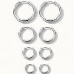 Faithful Hoops – all four sizes lying flat, 12mm to 6mm, silver, on ivory background