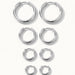 Faithful Hoops – all four sizes lying flat, 12mm to 6mm, silver, on ivory background