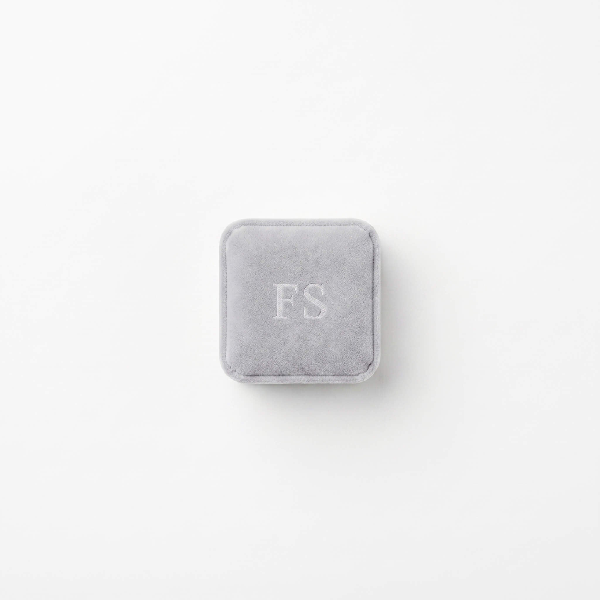 Fallen Season branded grey velvet jewellery gift box with FS logo