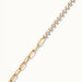 Grace Line Bracelet – close-up of the crystal row meeting the paperclip links, gold, on ivory background