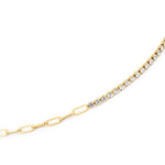 Grace Line Bracelet – close-up of the crystal row and paperclip links, gold, on white background