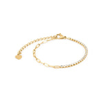 Grace Line Bracelet – crystal and paperclip chain with heart charm, gold, on white background