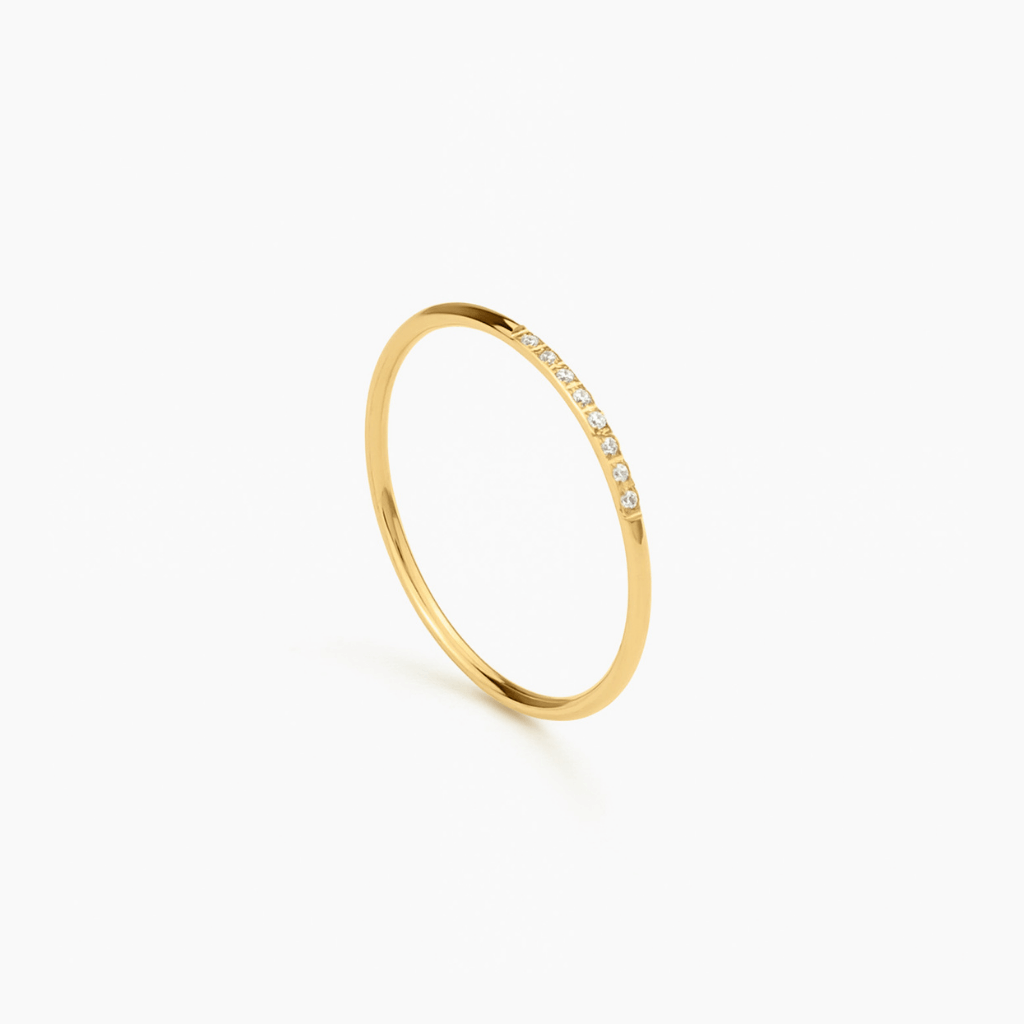 Halo Band in 14k gold shown upright, highlighting the pavé diamond detail