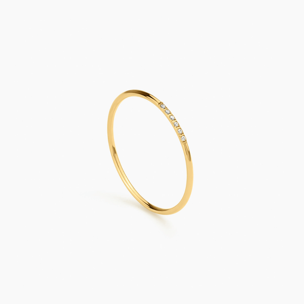Halo Band in 14k gold shown upright, highlighting the pavé diamond detail