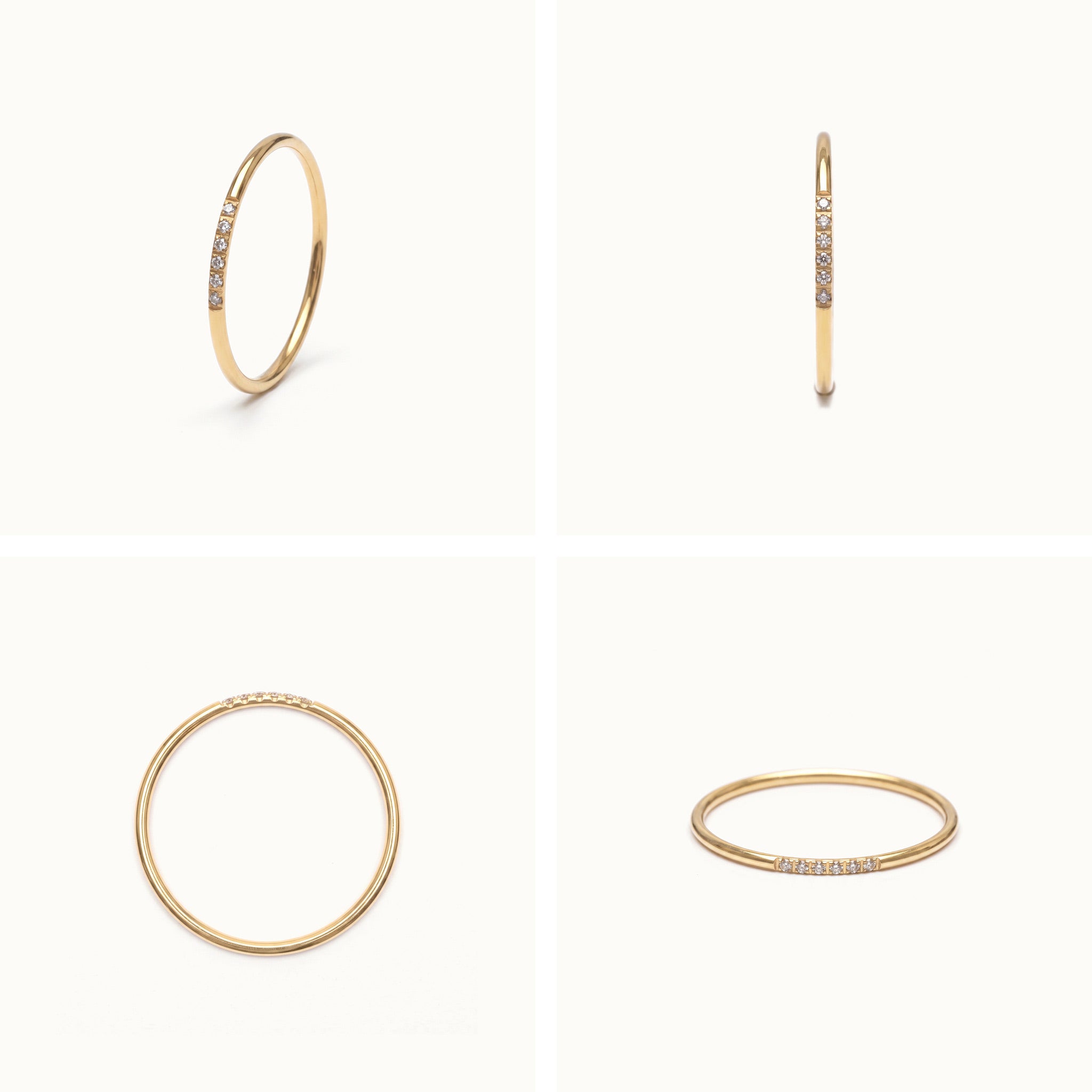 Halo Band 6-stone – four-angle grid, gold, on ivory background