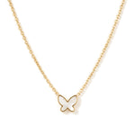 New Season Butterfly Necklace – front view of the butterfly pendant and fine chain, gold, on white background
