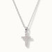 Radiant Cross Necklace in silver, hanging on a fine chain, alternative framing