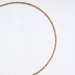 Rooted Rope Chain Necklace – braided rope chain curving across the frame, gold, on a pale grey background