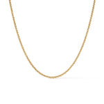 Rooted Rope Chain Necklace – braided rope chain laid in a curve, gold, on white background