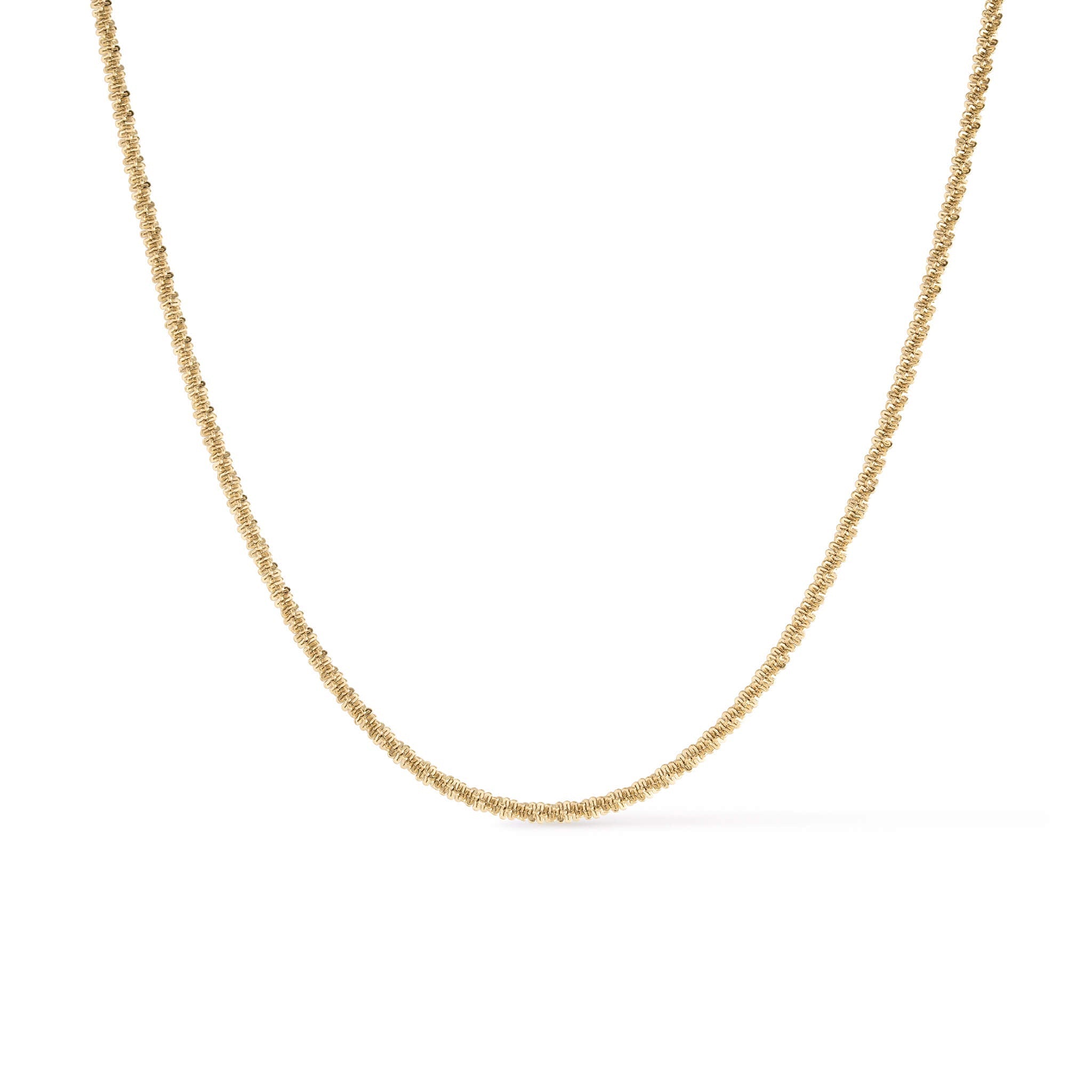 Rooted Rope Chain Necklace, gold rope chain laid flat, full length view