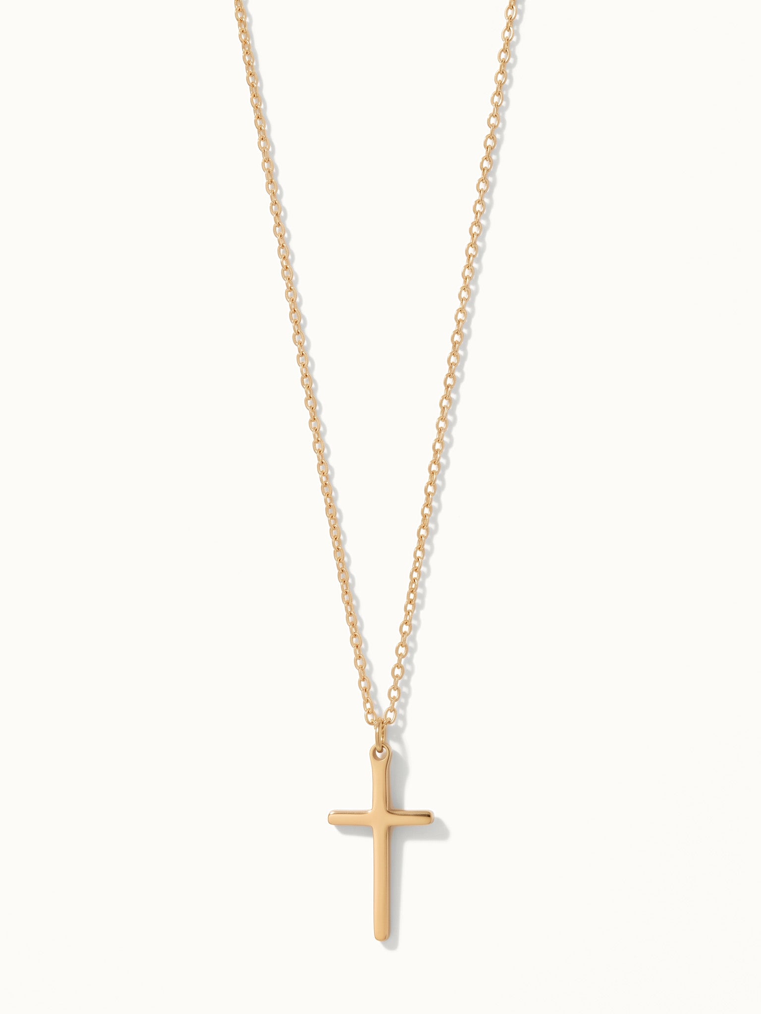 Steadfast Cross Necklace in gold, full length drop