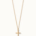Steadfast Cross Necklace in gold, full length drop