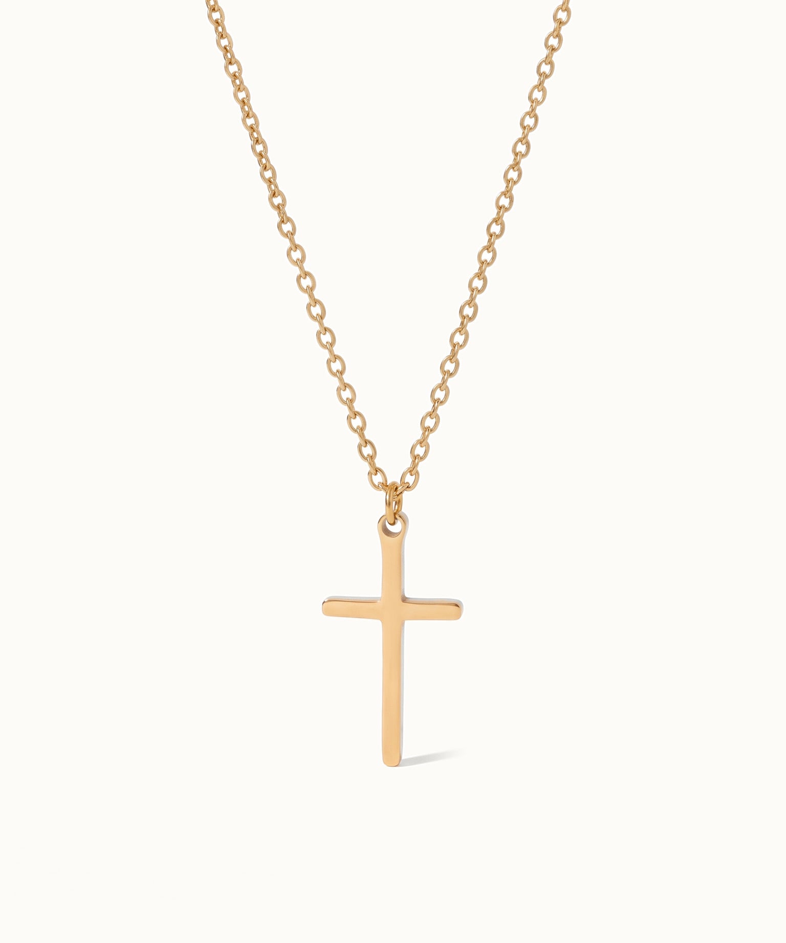 Steadfast Cross Necklace in gold, long drop