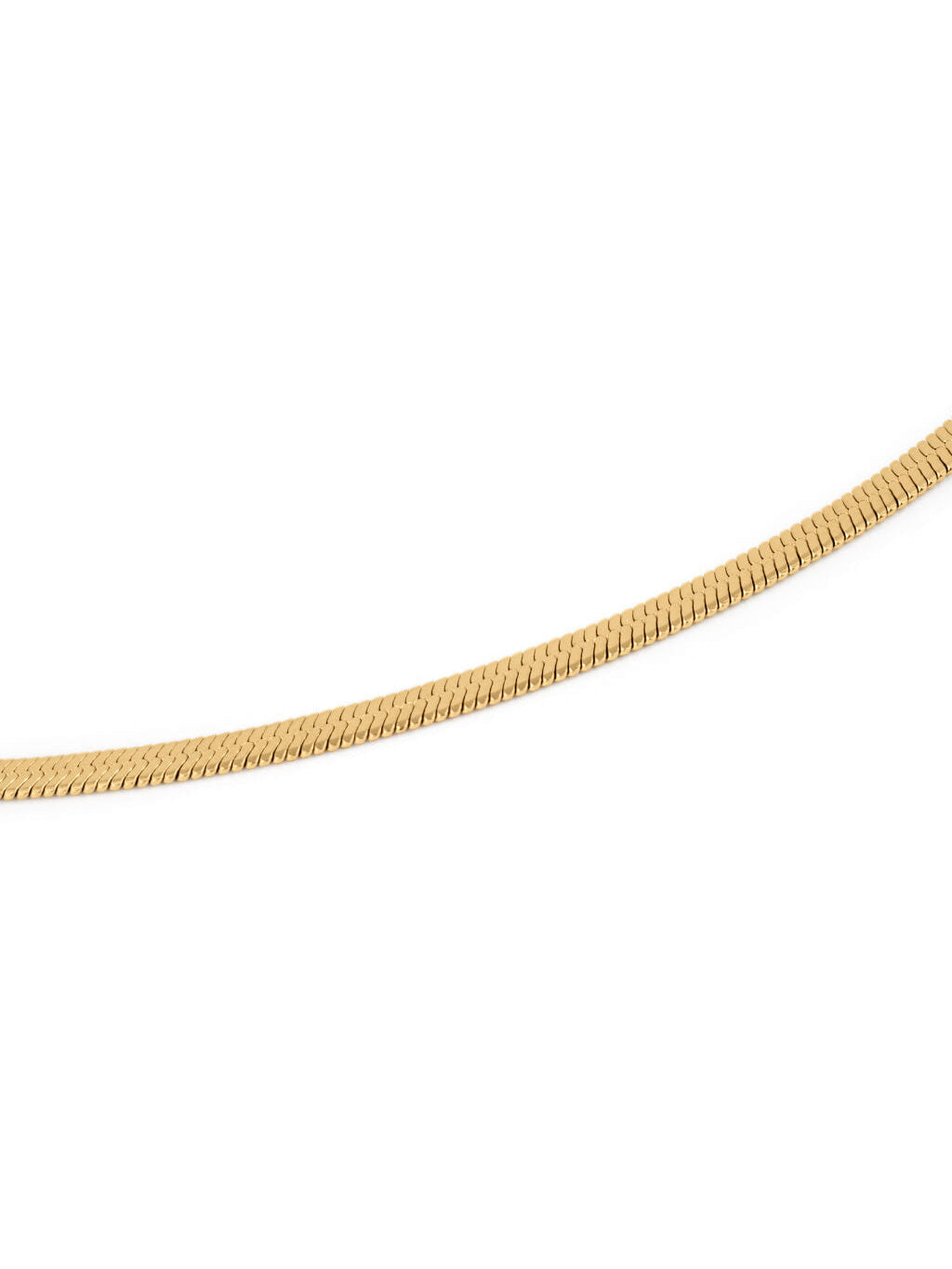 Still Waters Herringbone Bracelet – close-up of the flat herringbone chain, gold, on white background