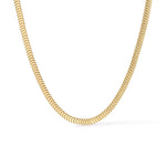 Still Waters Herringbone Necklace – flat herringbone chain curving across the frame, gold, on white background