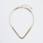Still Waters Herringbone Necklace – full necklace with clasp and extender, gold, on a light grey background