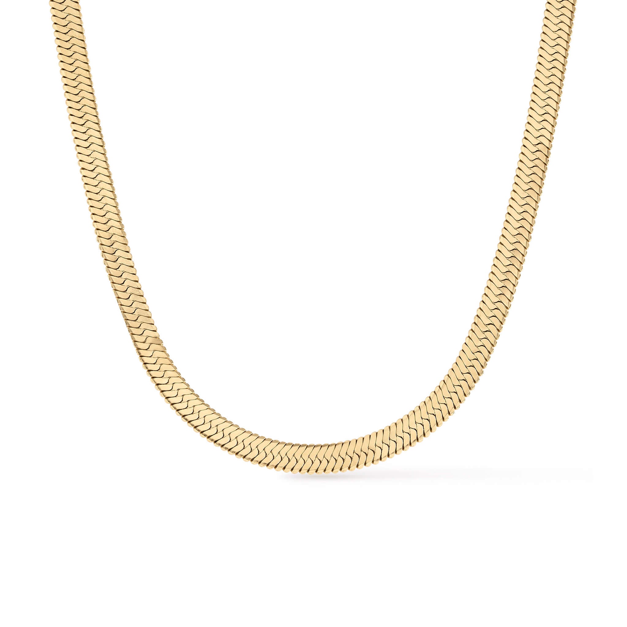 Sunday Best Herringbone Necklace – wide flat herringbone chain, gold, on white background