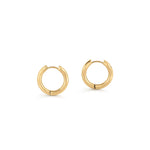Sunday Hoops – pair of round hinged hoops, front view, gold, on white background