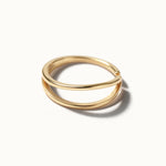 Two Paths Ring – two parallel bands, angled view, gold, on ivory background