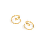 Whisper Hoops – pair of curved hoops, angled, gold, on white background