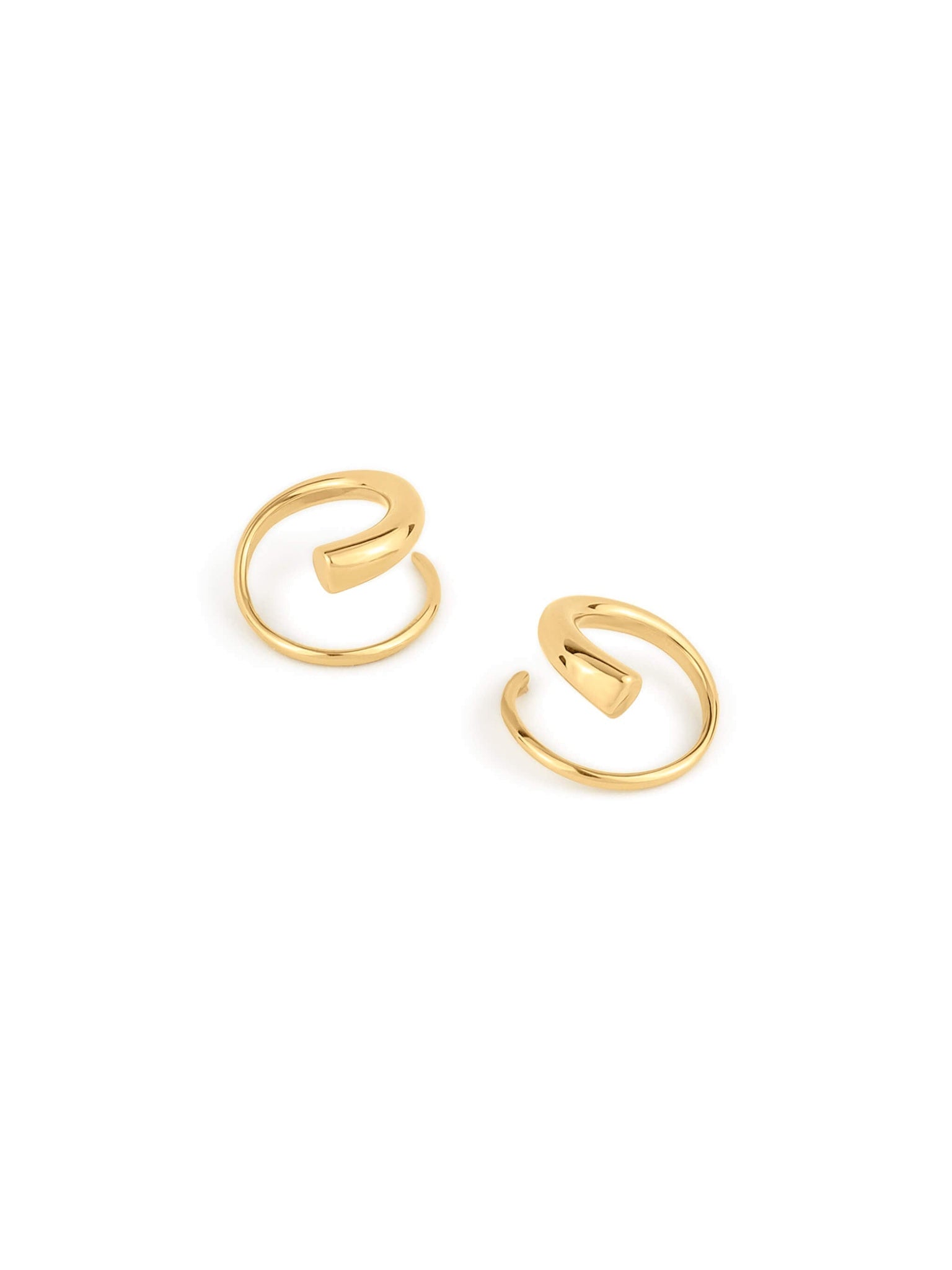 Whisper Hoops – pair of curved hoops, angled, gold, on white background