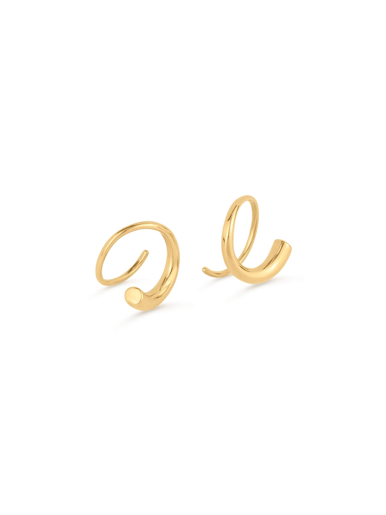 Whisper Hoops – pair of sculptural curved hoops, gold, on white background