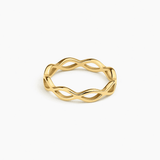 Woven Eternity Ring in 14k gold with an interwoven infinity-link band, flat lay