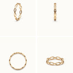 Woven Eternity Ring – four-angle grid, gold, on ivory background